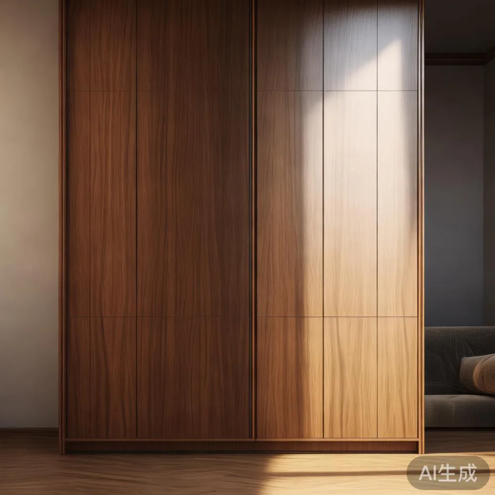 Gambar almari baju mewah kayu pepejal dengan desain modern di ruang tamu