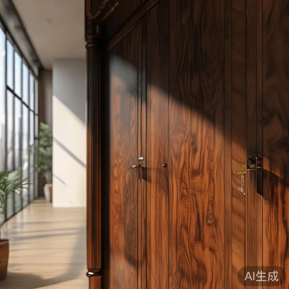 Gambar wardrobe kayu pepejal mewah di ruangan condominium moden