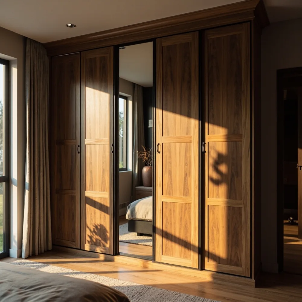 Almari built-in walnut Amerika di bilik tidur rumah teres Pulau Pinang