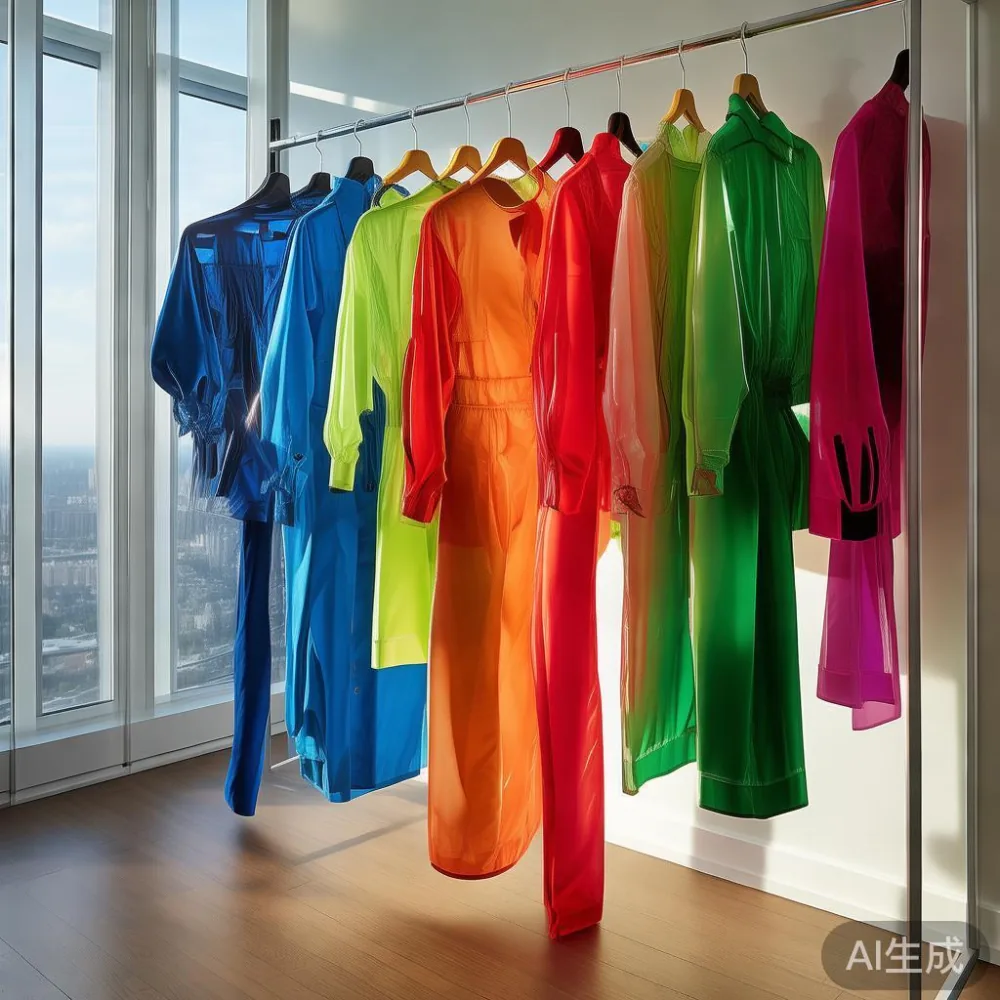 Almari baju postmoden dengan warna berani di apartemen bertingkat tinggi