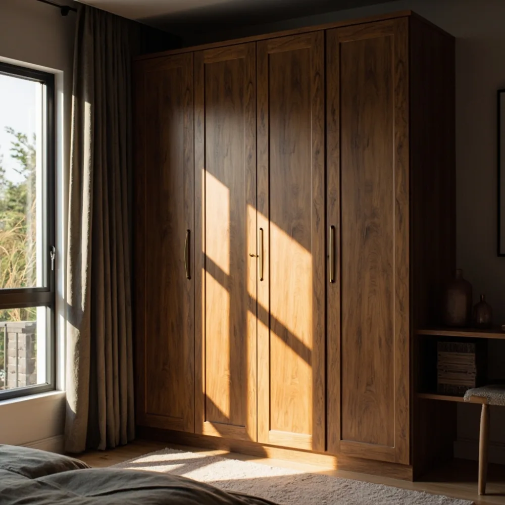 Almari baju mewah Amerika moden kayu oak walnut di bilik tidur utama teres Johor Bahru