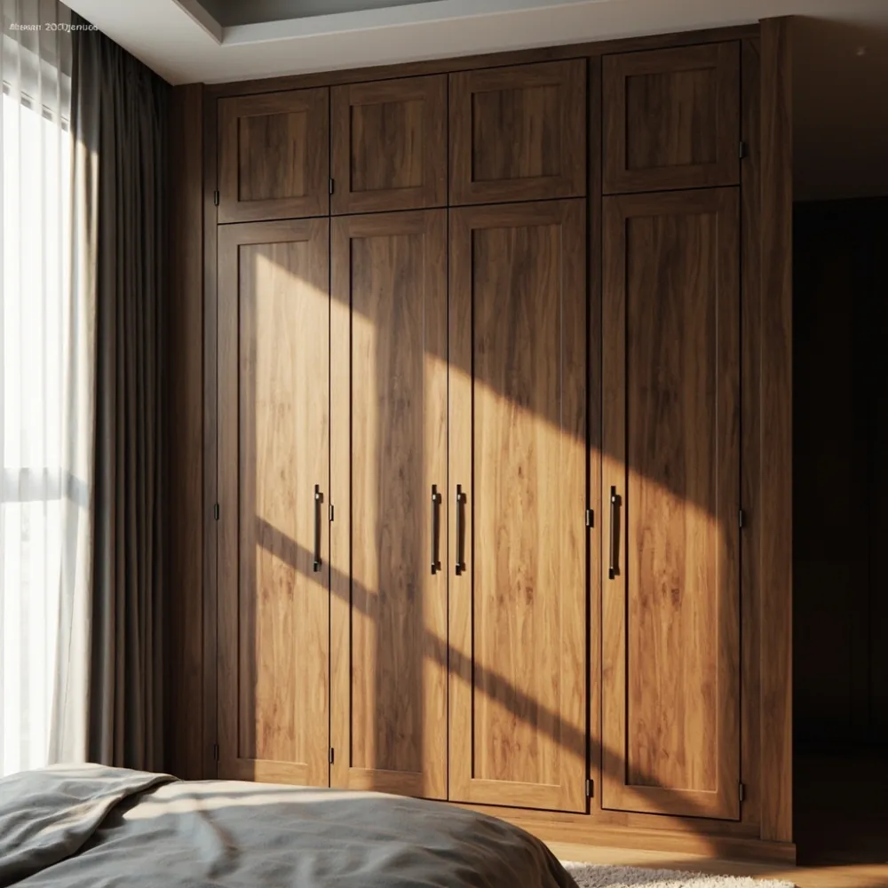 Almari baju mewah Perancis walnut di kondominium KL