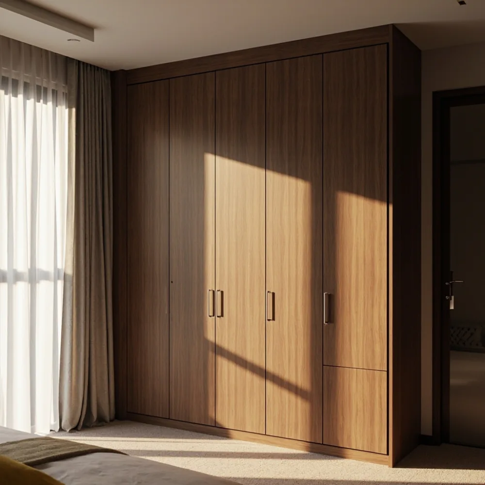 Almari baju gaya Amerika kontemporari empat pintu walnut di teres JB