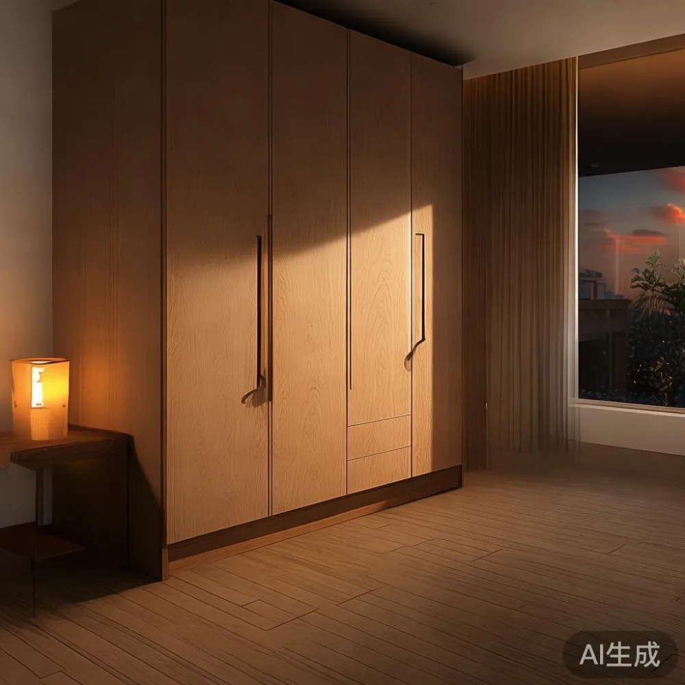 Realiti Penghantaran dan Pemasangan Perabot Pepejal Dalam Talian: Peng — room setting at dusk with warm lamp light, film