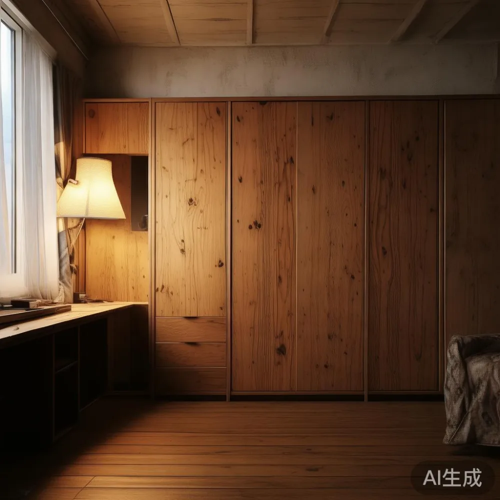Veneer lwn Kayu Pepejal: Perbandingan Kos 5 Tahun untuk Almari Baju An — room setting at dusk with warm lamp light, film 